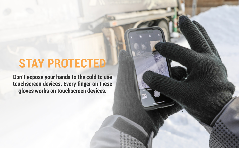 Stay protected. Don't expose your hands to the cold to use touchscreen devices. Every finger on these gloves works on touchscreen devices.