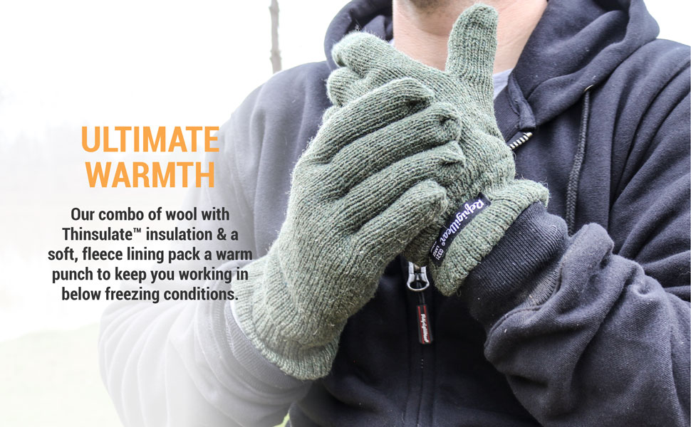 Ultimate warmth. Our combo of wool with Thinsulate Insulation and a soft, fleece lining pack a warm punch to keep you working in below freezing conditions