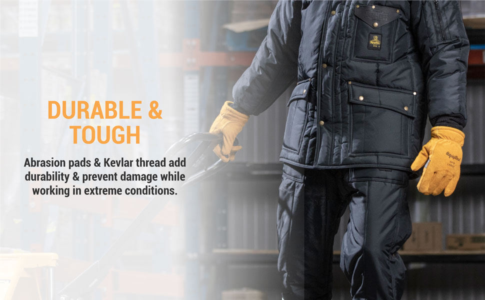 Durable and tough. Abrasion pads and kevlar thread add durability and prevent damage while working in extreme conditions.