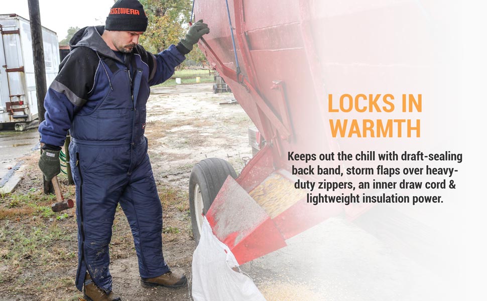 Locks in warmth. Keeps out chill with draft-sealing back band, storm flaps over heavy-duty zippers, and inner draw cord and lightweight insulation power.