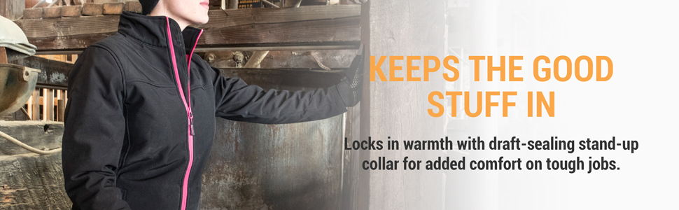 Keeps the good stuff in. Locks in warmth with draft-sealing stand-up collar for added comfort on tough jobs.