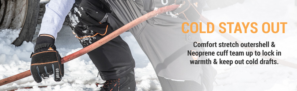 Cold stays out. Comfort stretch outershell and neoprene cuff team up to lock in warmth and keep out cold drafts.