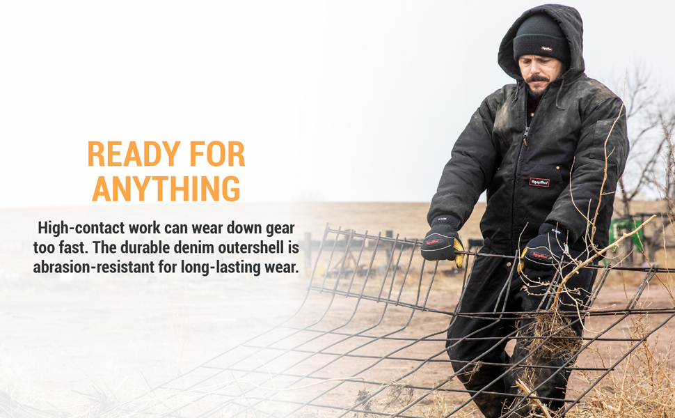 Ready for anything. High-contact work can wear down gear too fast. The durable denim outershell is abrasion-resistant for long-lasting wear.