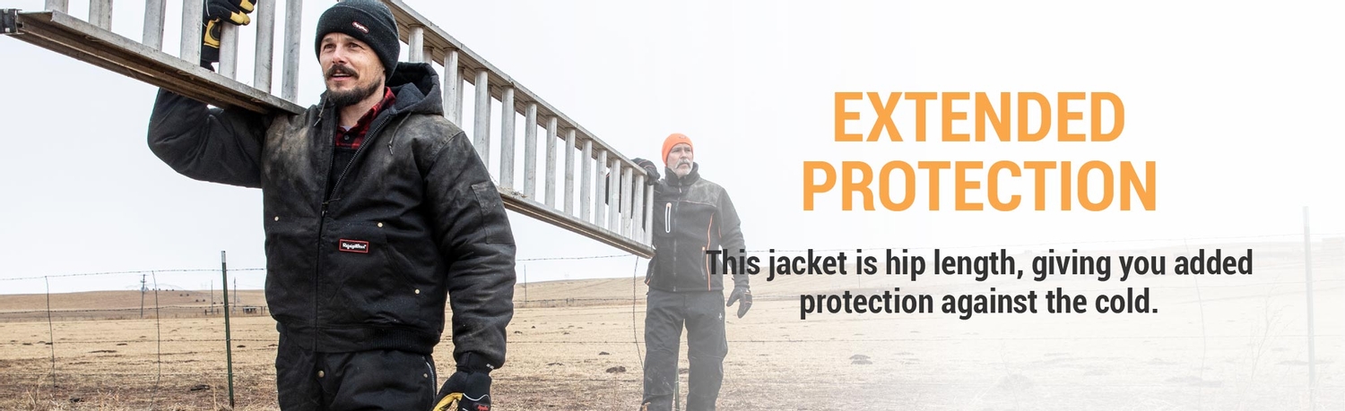 Extended protection. This jacket is hip length, giving you added protection against the cold.