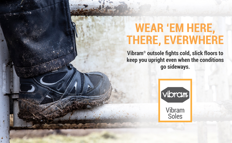 Wear 'em here, there, everywhere. Vibram outsole fights cold, slick floors to keep you upright even when the conditions go sideways.