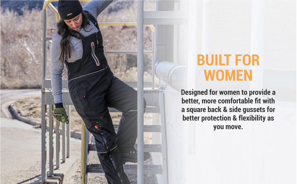 Built for women. Designed for women to provide a better, more comfortable fit with a square back and side gussets for better protection and flexibility as you move.