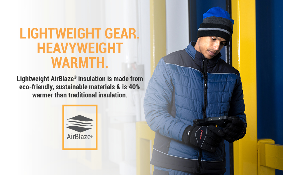 Lightweight gear heavyweight warmth. lightweight airblaze insulation is made from eco-friendly, sustainable material and is 40% warmer than traditional insulation