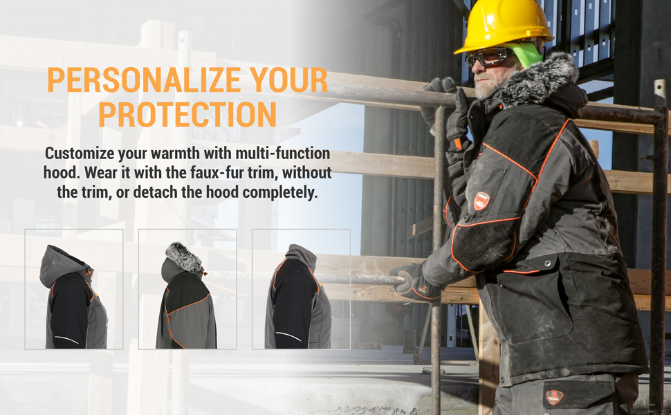 Personalize your protection. Customize your warmth with multi-function hood. Wear it with the faux-fur trim, without the trim, or detach the hood completely.