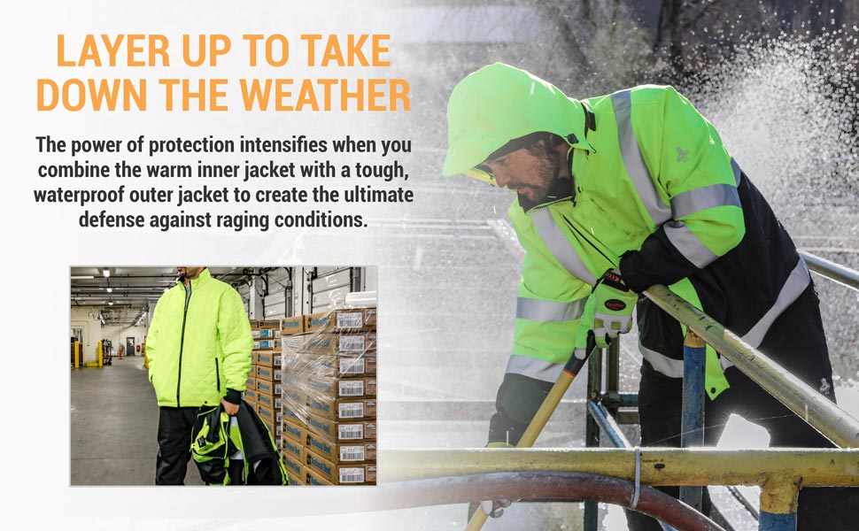 Layer up to take down the weather. The power of protection intensifies when you combine the warm inner jacket with a tough, waterproof outer jacket to create the ultimate defense against raging conditions.